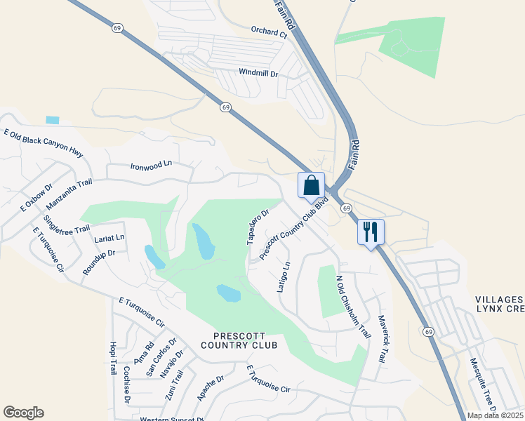 map of restaurants, bars, coffee shops, grocery stores, and more near 1256 Tapadero Drive in Yavapai County
