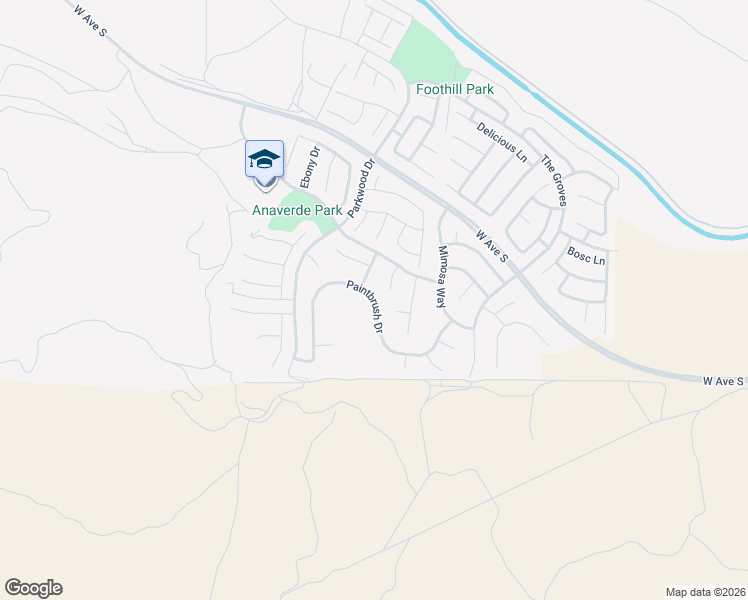 map of restaurants, bars, coffee shops, grocery stores, and more near 37335 Paintbrush Drive in Palmdale