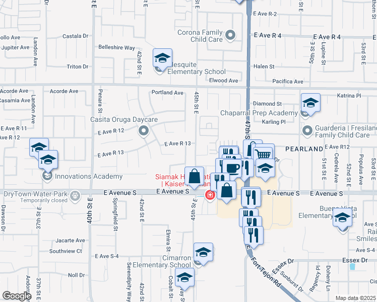 map of restaurants, bars, coffee shops, grocery stores, and more near 37340 Atlanta Street in Palmdale
