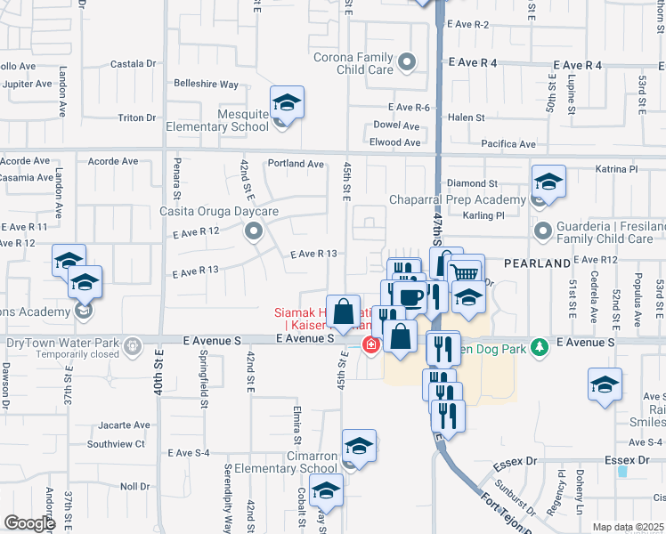 map of restaurants, bars, coffee shops, grocery stores, and more near 37340 Atlanta Street in Palmdale