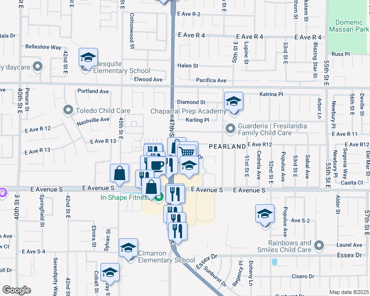 map of restaurants, bars, coffee shops, grocery stores, and more near 4731 East Avenue R 12 in Palmdale