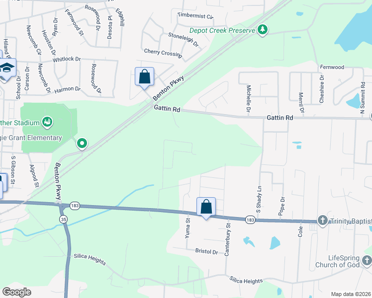 map of restaurants, bars, coffee shops, grocery stores, and more near 2521 Gattin Road in Benton