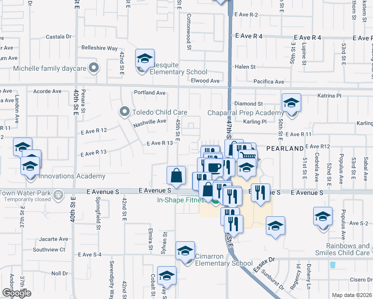 map of restaurants, bars, coffee shops, grocery stores, and more near 37335 Oak Hill Street in Palmdale