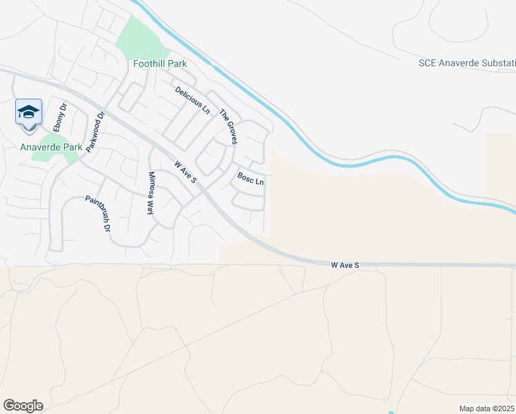 map of restaurants, bars, coffee shops, grocery stores, and more near 2025 Rhubarb Lane in Palmdale
