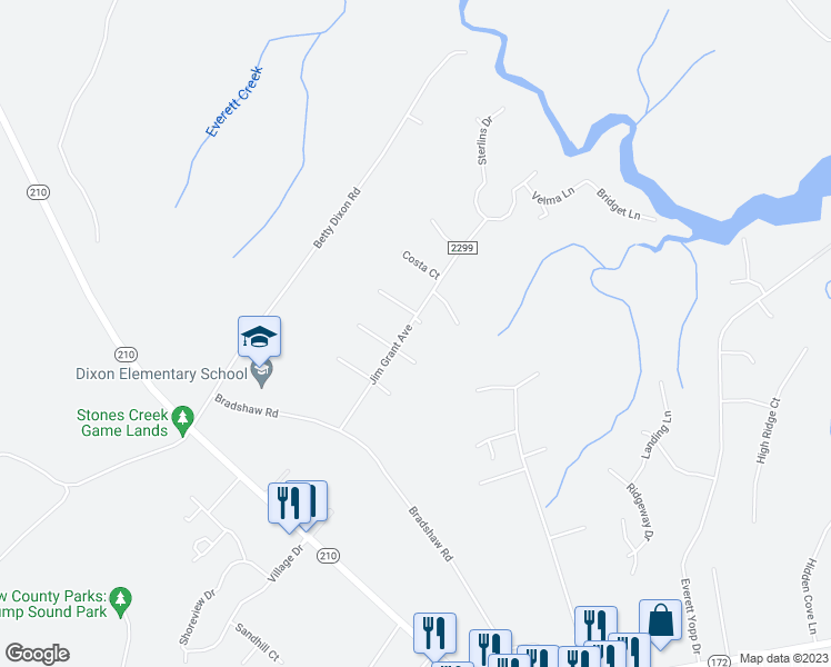 map of restaurants, bars, coffee shops, grocery stores, and more near 754 Jim Grant Avenue in Sneads Ferry