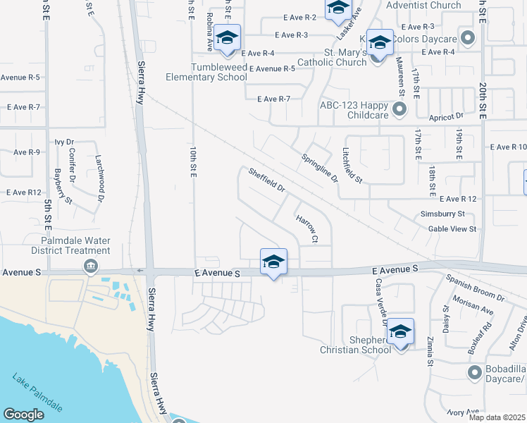 map of restaurants, bars, coffee shops, grocery stores, and more near 37356 Downing Street in Palmdale