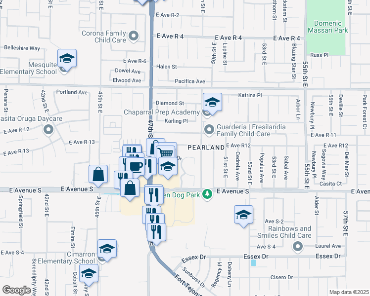 map of restaurants, bars, coffee shops, grocery stores, and more near 37353 Mahonia Avenue in Palmdale