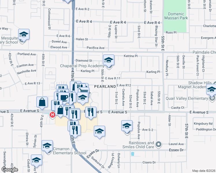 map of restaurants, bars, coffee shops, grocery stores, and more near 37353 Mahonia Avenue in Palmdale