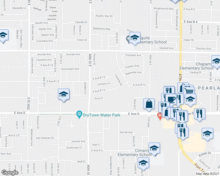 map of restaurants, bars, coffee shops, grocery stores, and more near 4117 East Avenue R 13 in Palmdale