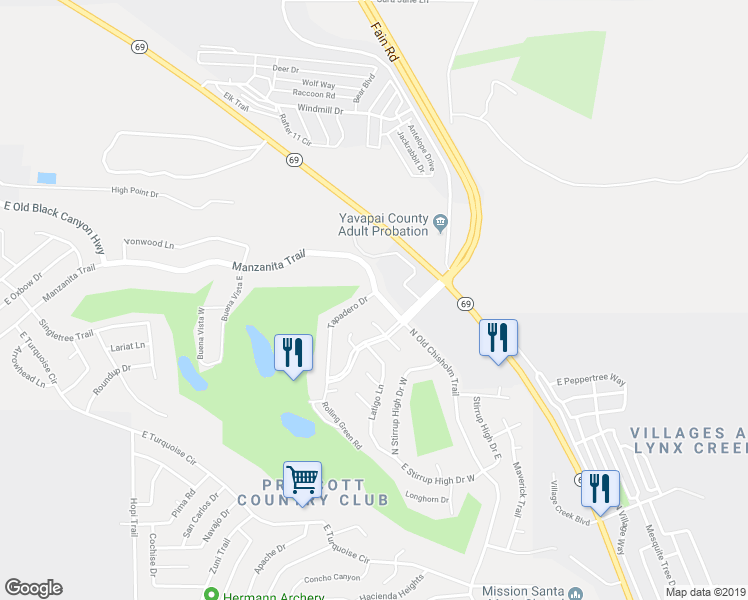 map of restaurants, bars, coffee shops, grocery stores, and more near 1299 Tapadero Drive in Yavapai County