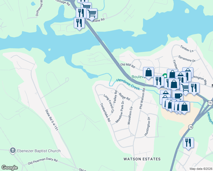 map of restaurants, bars, coffee shops, grocery stores, and more near 206 Timberlake Road in Anderson