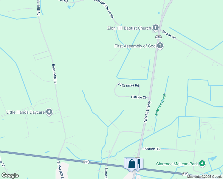 map of restaurants, bars, coffee shops, grocery stores, and more near 321 Hillside Circle in Bladenboro