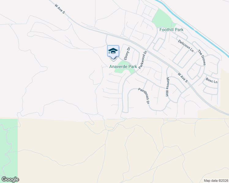 map of restaurants, bars, coffee shops, grocery stores, and more near 2812 Crocus Place in Palmdale