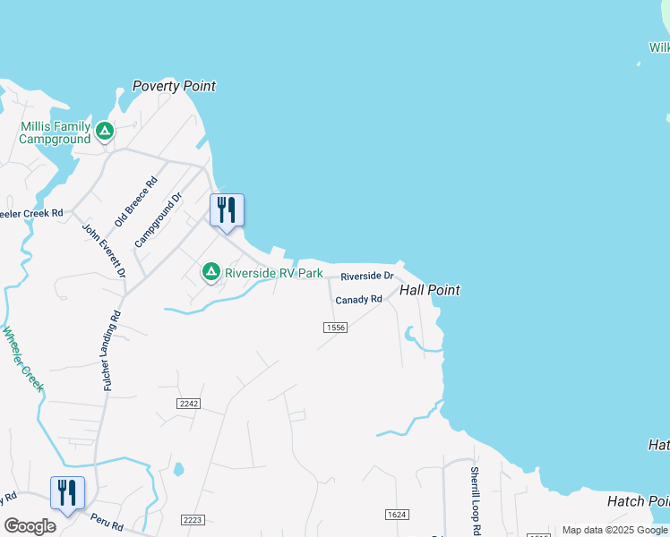 map of restaurants, bars, coffee shops, grocery stores, and more near 185 Riverside Drive in Sneads Ferry