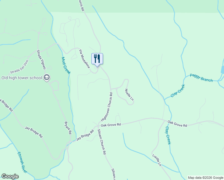 map of restaurants, bars, coffee shops, grocery stores, and more near 12 Noelle Lane in Dahlonega