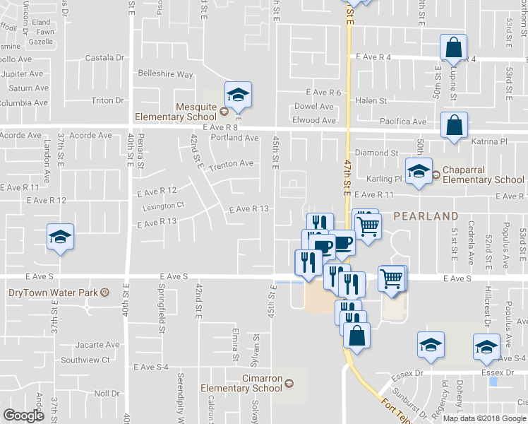 map of restaurants, bars, coffee shops, grocery stores, and more near 37352 Atlanta Street in Palmdale