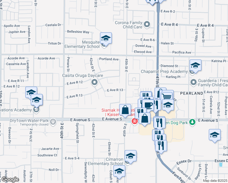 map of restaurants, bars, coffee shops, grocery stores, and more near 4318 East Avenue R 13 in Palmdale