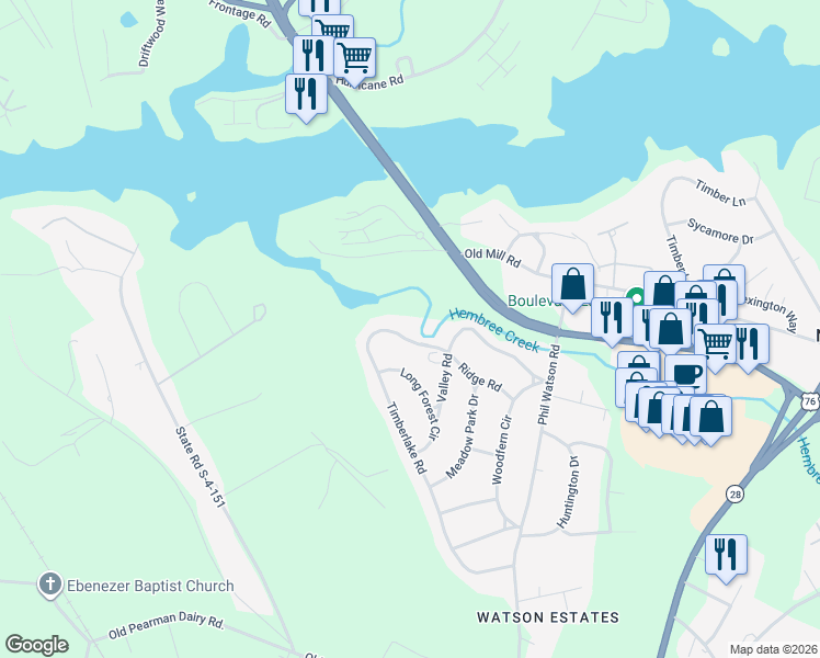 map of restaurants, bars, coffee shops, grocery stores, and more near 206 Timberlake Road in Anderson
