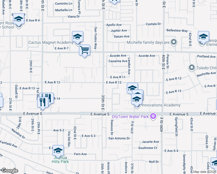 map of restaurants, bars, coffee shops, grocery stores, and more near 37346 Waterman Avenue in Palmdale