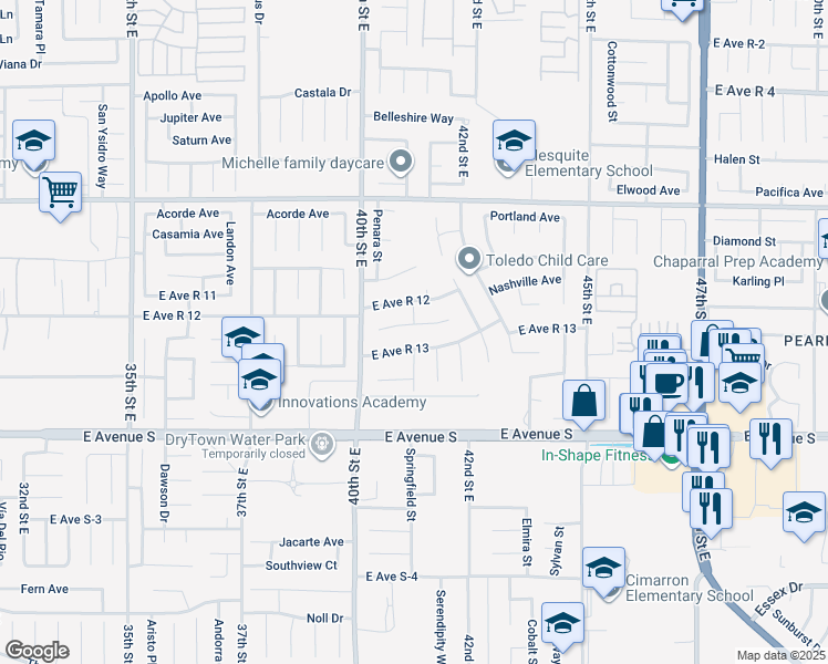 map of restaurants, bars, coffee shops, grocery stores, and more near 4062 Lexington Court in Palmdale