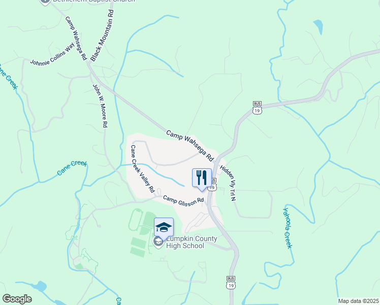 map of restaurants, bars, coffee shops, grocery stores, and more near 52 Cane Creek Valley Road in Dahlonega