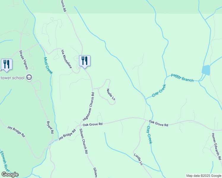 map of restaurants, bars, coffee shops, grocery stores, and more near 400 Noelle Lane in Dahlonega