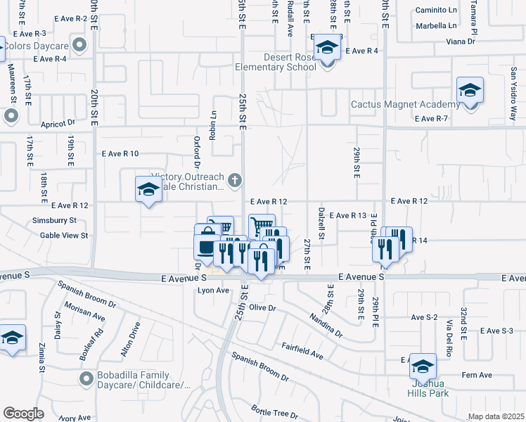 map of restaurants, bars, coffee shops, grocery stores, and more near in Palmdale