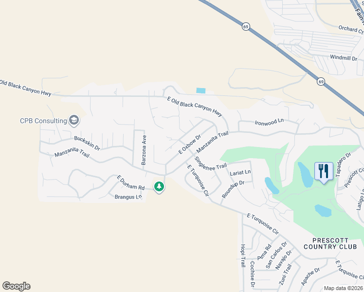 map of restaurants, bars, coffee shops, grocery stores, and more near 10728 East Oxbow Drive in Yavapai County