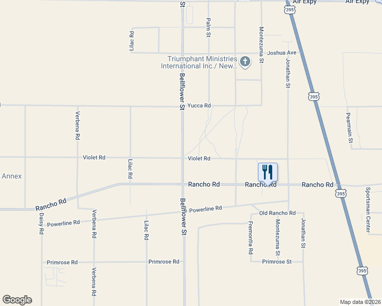 map of restaurants, bars, coffee shops, grocery stores, and more near 2 Bellflower Street in Adelanto