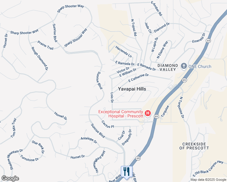 map of restaurants, bars, coffee shops, grocery stores, and more near 4500 E Catherine Dr in Prescott