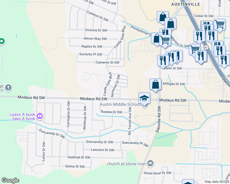 map of restaurants, bars, coffee shops, grocery stores, and more near 2614 Brompton Ln SW in Decatur