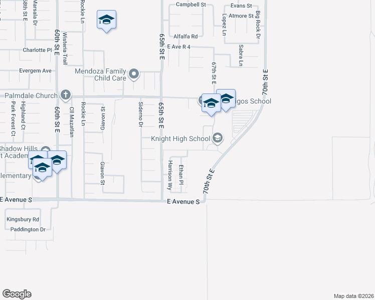 map of restaurants, bars, coffee shops, grocery stores, and more near 35th Street East in Palmdale