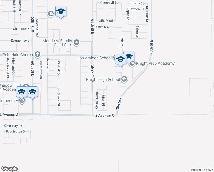 map of restaurants, bars, coffee shops, grocery stores, and more near 70 Avenue R-14 in Palmdale