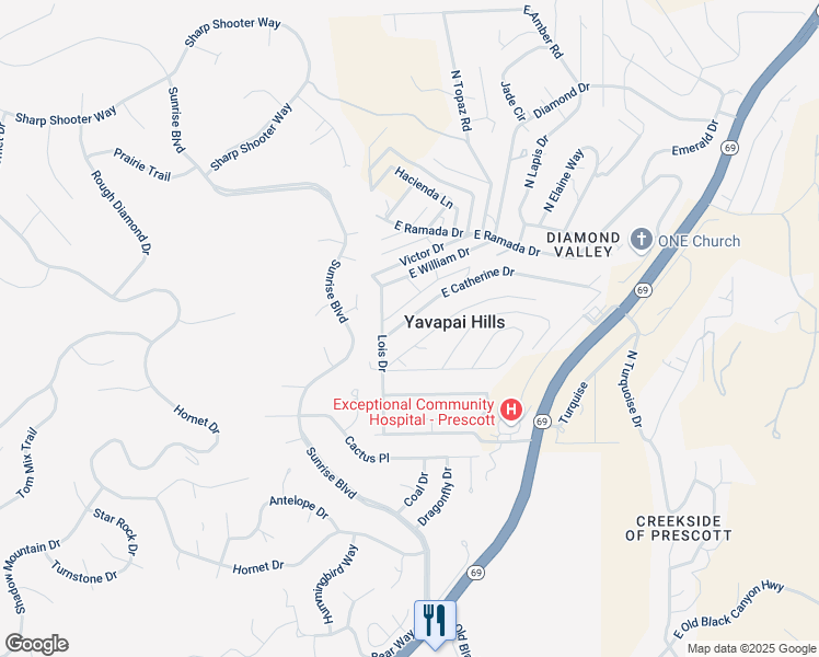 map of restaurants, bars, coffee shops, grocery stores, and more near 4500 East Catherine Drive in Prescott