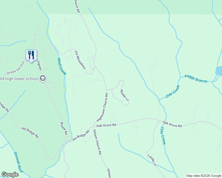 map of restaurants, bars, coffee shops, grocery stores, and more near 12 Noelle Lane in Dahlonega