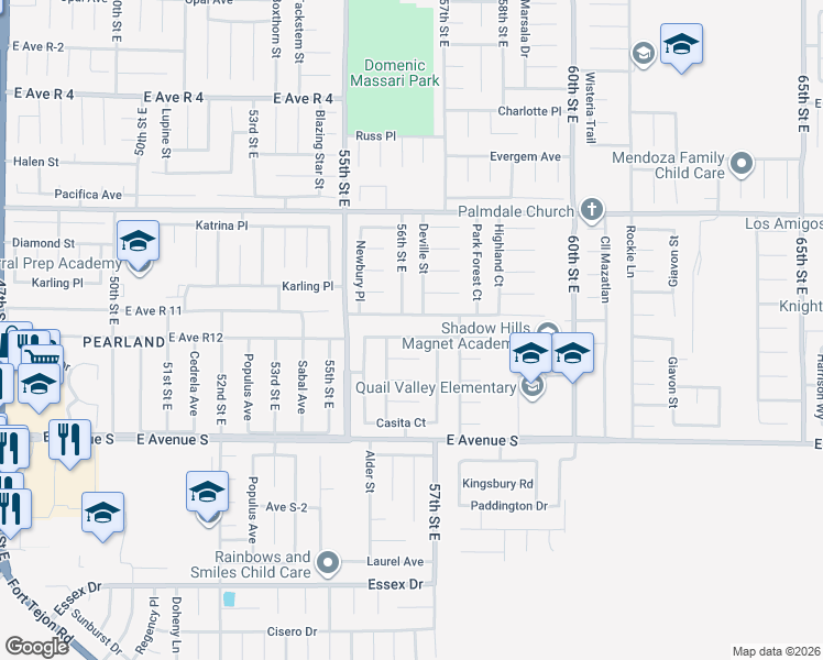 map of restaurants, bars, coffee shops, grocery stores, and more near 5611 East Avenue R 12 in Palmdale