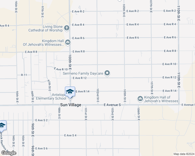 map of restaurants, bars, coffee shops, grocery stores, and more near East Avenue R 12 in Sun Village