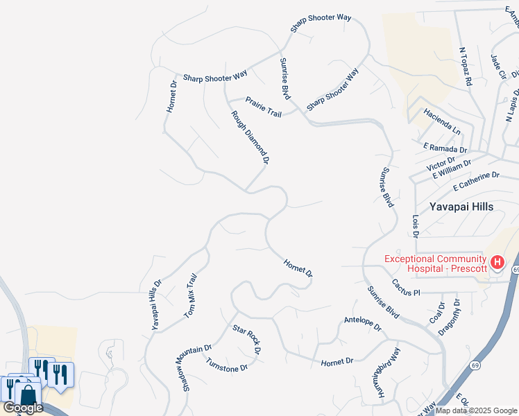 map of restaurants, bars, coffee shops, grocery stores, and more near 1050 Yavapai Hills Drive in Prescott