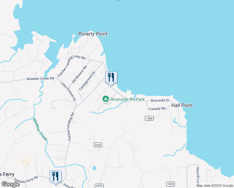 map of restaurants, bars, coffee shops, grocery stores, and more near 130 Hall Point Rd in Sneads Ferry