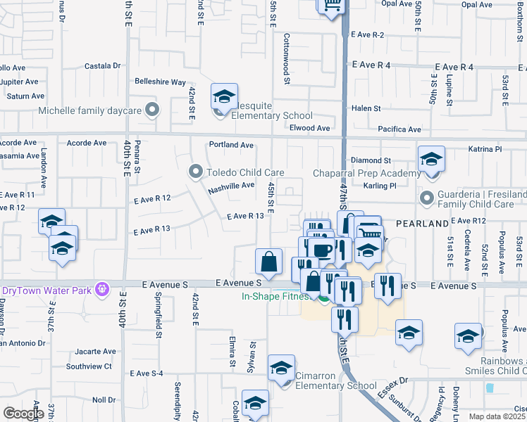 map of restaurants, bars, coffee shops, grocery stores, and more near 37352 Atlanta Street in Palmdale