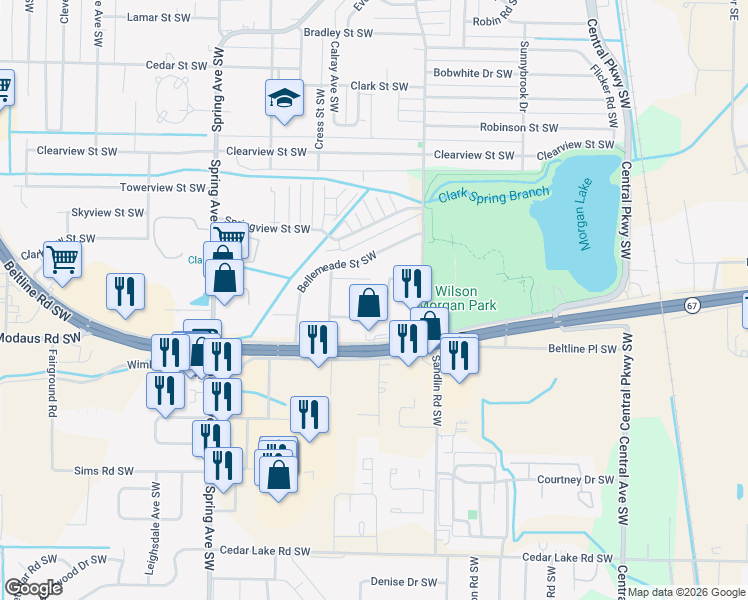 map of restaurants, bars, coffee shops, grocery stores, and more near 422 Briarwood Drive Southwest in Decatur