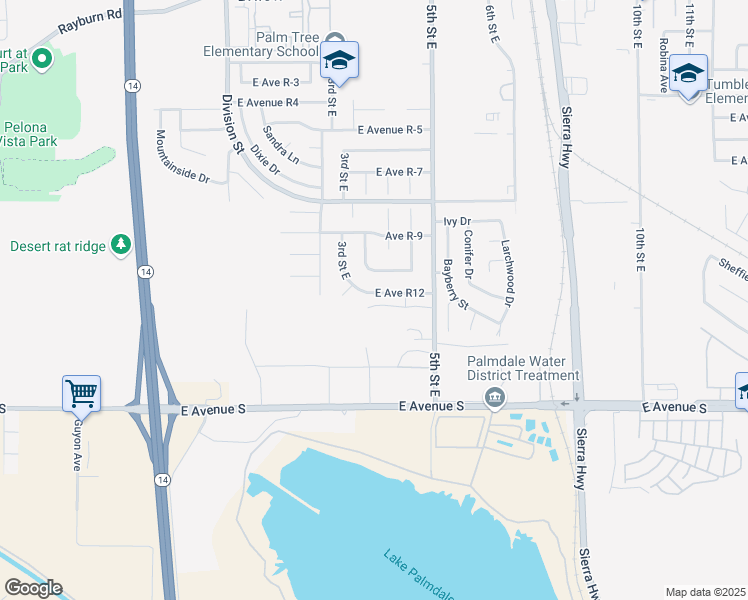 map of restaurants, bars, coffee shops, grocery stores, and more near 328 East Avenue R12 in Palmdale
