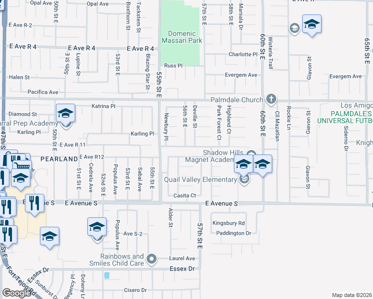map of restaurants, bars, coffee shops, grocery stores, and more near 5602 East Avenue R 11 in Palmdale