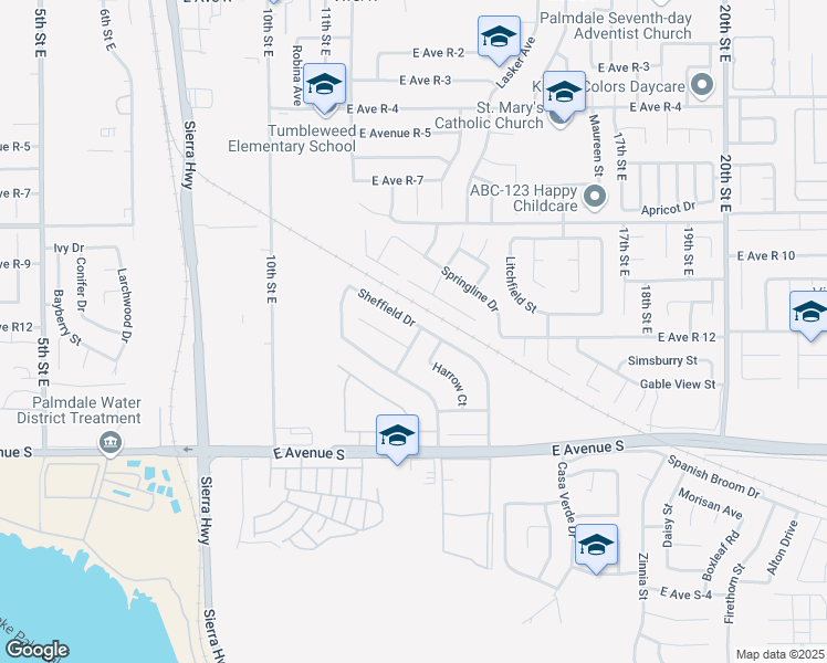 map of restaurants, bars, coffee shops, grocery stores, and more near 37411 Sheffield Drive in Palmdale