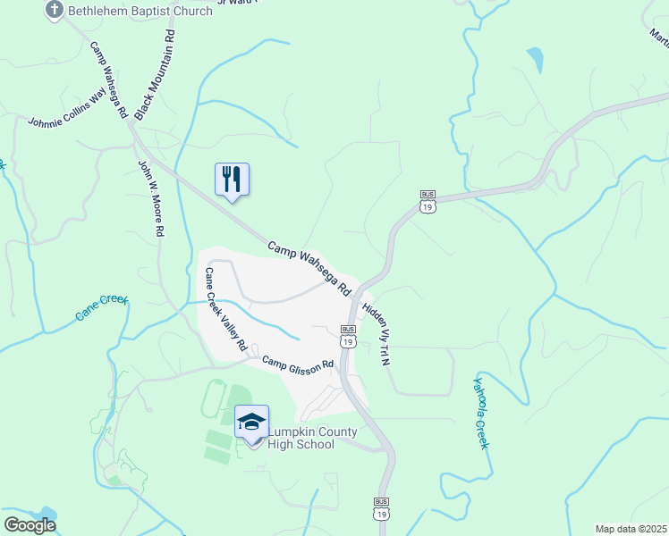 map of restaurants, bars, coffee shops, grocery stores, and more near 100 Camp Wahsega Road in Dahlonega