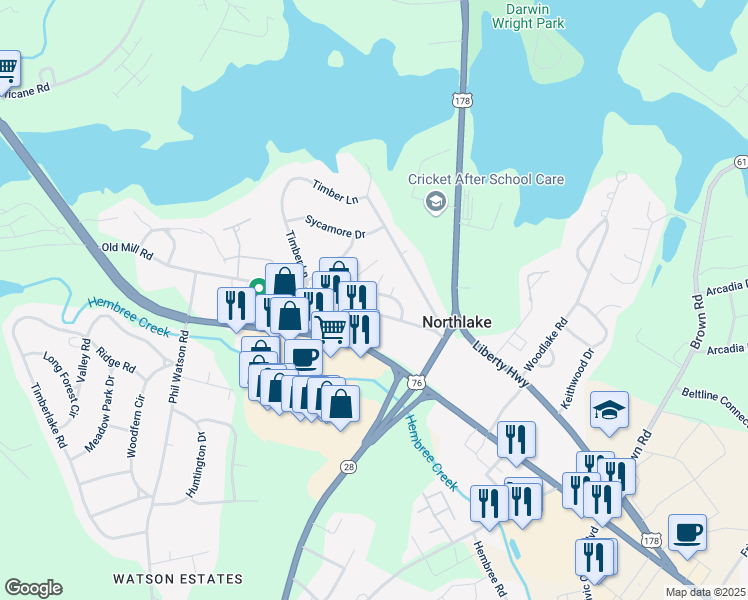 map of restaurants, bars, coffee shops, grocery stores, and more near 4401 Lexington Way in Anderson