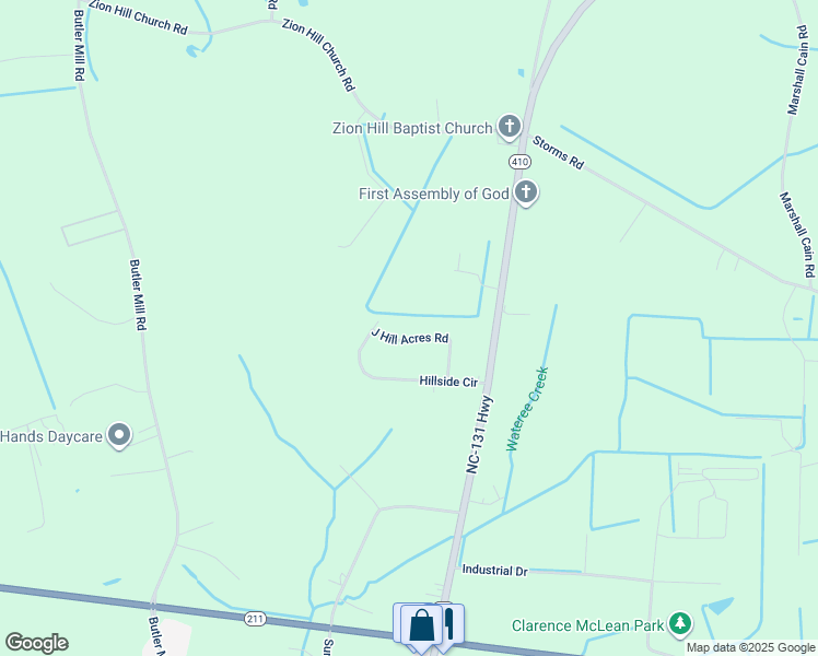 map of restaurants, bars, coffee shops, grocery stores, and more near 190 J Hill Acres Road in Bladenboro