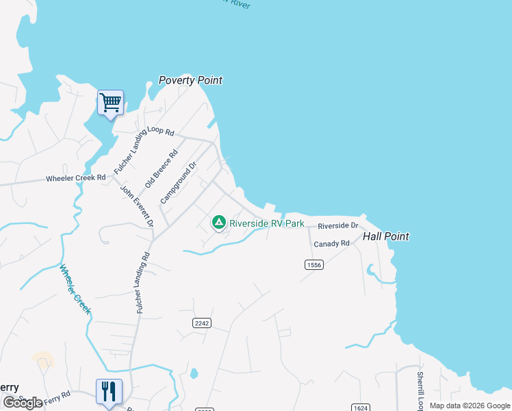 map of restaurants, bars, coffee shops, grocery stores, and more near 130-132 Hall Point Rd in Sneads Ferry