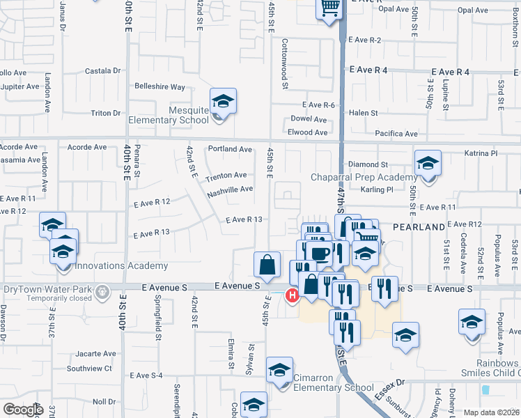 map of restaurants, bars, coffee shops, grocery stores, and more near 37402 Manchester Street in Palmdale