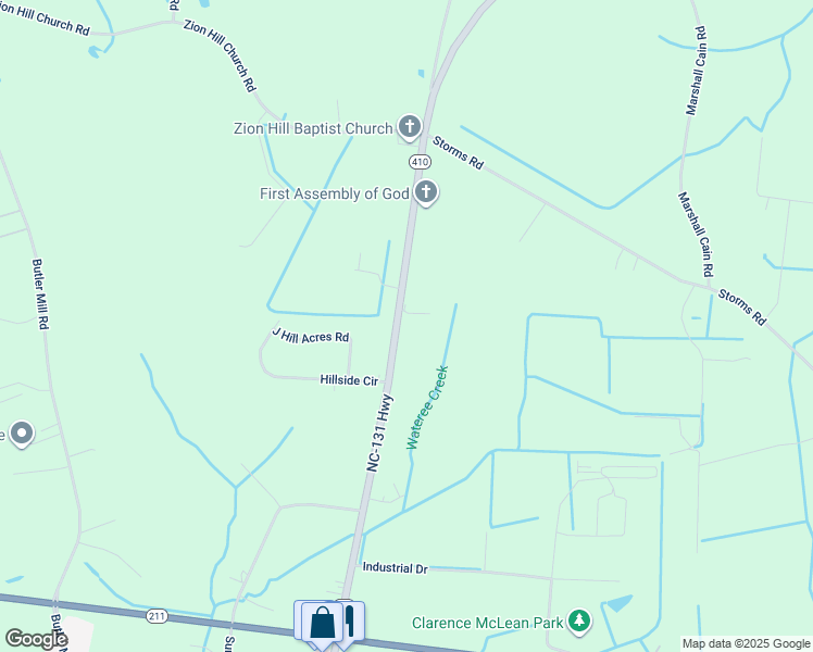 map of restaurants, bars, coffee shops, grocery stores, and more near North Carolina 131 Highway in Clarkton